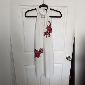 Women's White Halter Dress with Roses - Size Medium